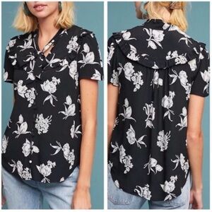 Maeve by Anthropologie Adagio Floral Ruffle Top Size Small